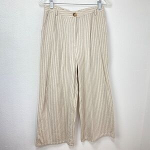 19 Cooper Linen Cream Black Pinstripe Pants Small Wide Leg Pockets Relaxed Fit